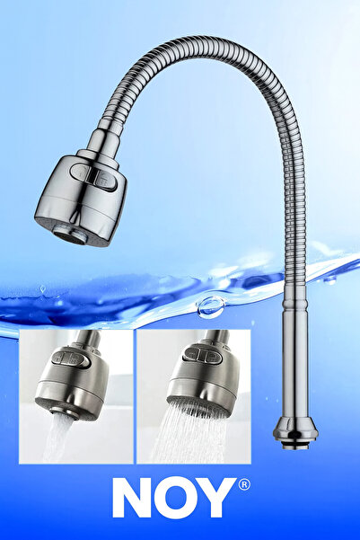 NOY Lavabo ve Mutfak Bataryası Uyumlu – Esnek Spiral Musluk Başlığı, 360° Dönebilen Krom Kubar