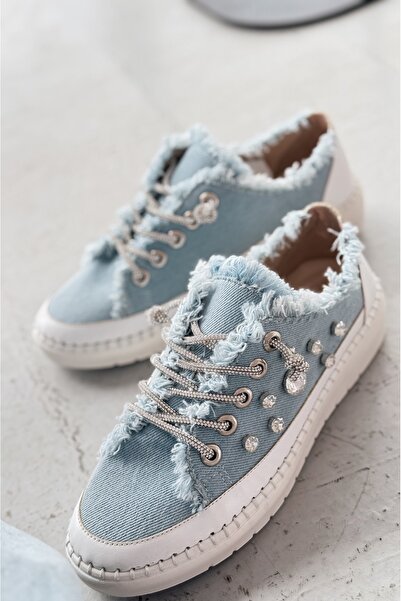 I Love Shoes Monove Taş Detaylı Açık Mavi Jean Kadın Spor Ayakkabı