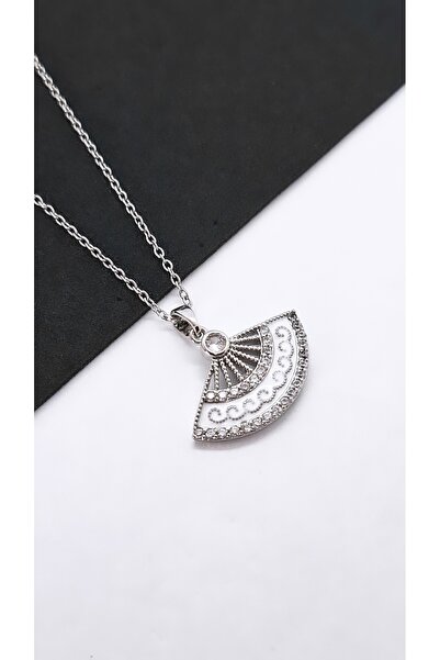 Serenity قلادة من الفولاذ على شكل مروحة من حجر الزركون