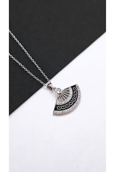 Serenity قلادة من الفولاذ على شكل مروحة من حجر الزركون