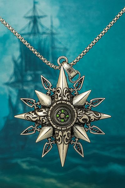 voyageaccessory Stainless Steel Sailor Design Real Compass Necklace