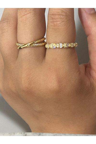 MUTENA Steel 2 Thin Minimal Rings with Stones - Steel 2 Thin Rings with Stone Detail