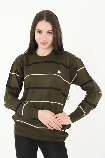 SuQ Women's Striped Embroidered Sweater - Green