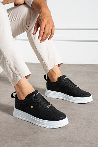 MCLACOS Men's Sneaker Black White Casual Sports Shoes High Sole Comfortable D...