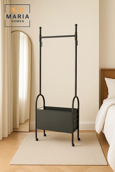 MARIA HOMES Wath Black Rolling Garment Rack with Storage Basket – Model 9002