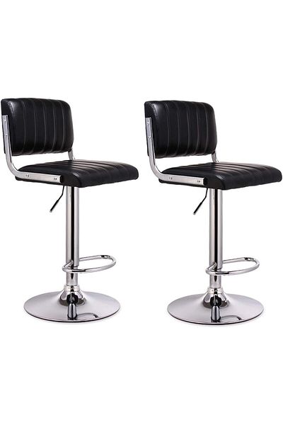 AZAF Leather Counter Bar Chairs with Backrest Black-High Stool 2pcs