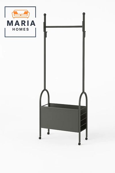 MARIA HOMES Wath Black Rolling Garment Rack with Storage Basket – Model 9002