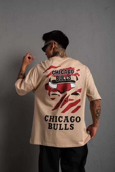 SuQ Men's Back Printed A Quality Oversize T-shirt - Beige