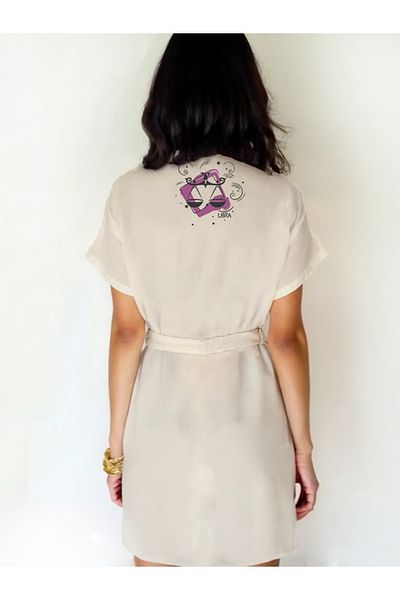 Kidilia Libra Design Ecru Color Low Sleeve Muslin Kimono
