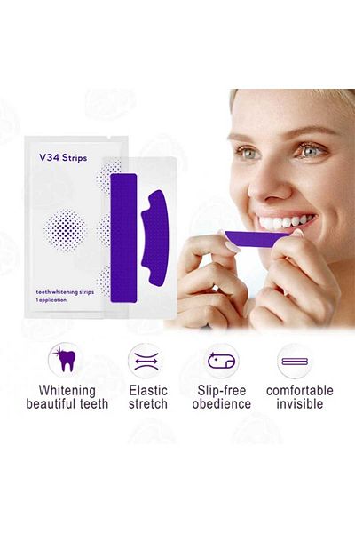 SMILE V34 Teeth Whitening Strips, Teeth Stain Treatment, Whitening and Color Correction (14 Packs / 28 Strips)