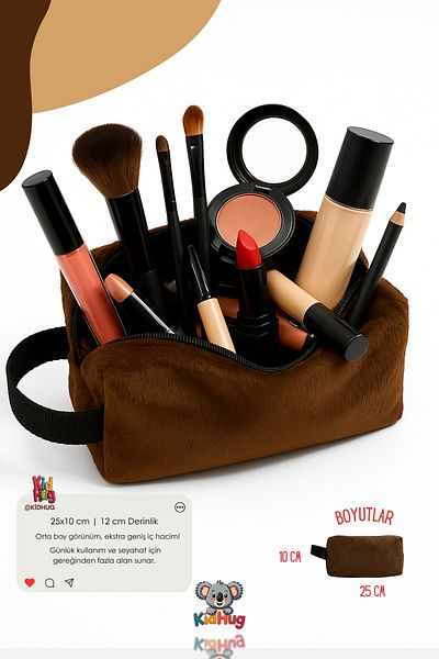 KidHug Plush Soft Makeup Bag 25 cm Women Organizer Premuim Fabric [5 Different Color Options]