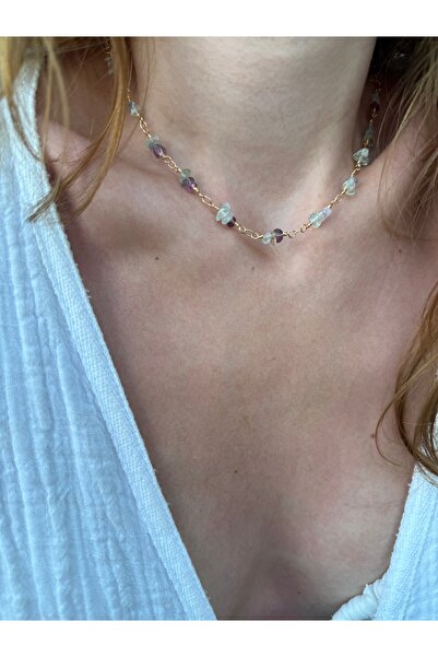 Hora Rainbow Doğal Taş Dizili Çelik Kolye