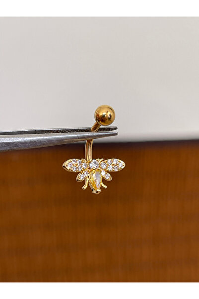 Rupen Kraft 316 L Cerrahi Çelik Anti Alerjik 10 mm Baget Taşlı Arı Model Göbe...