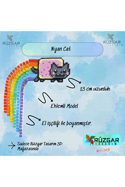 Rüzgar Tasarım Nyan Cat Eklemli 13 Cm Uzunluğunda Oyuncak - Meme Kedi - Komik...