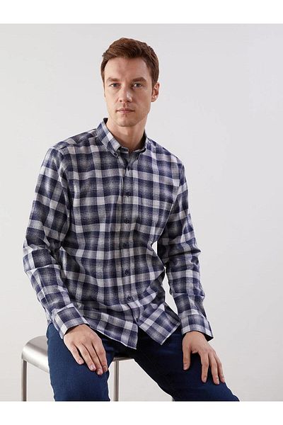 LC Waikiki Ανδρικό πουκάμισο LCWAIKIKI Classic Regular Fit μακρυμάνικο καρό ποπλίνα (W5)