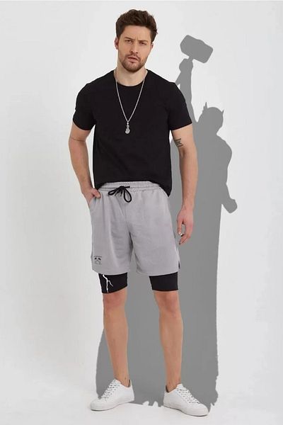 SuQ    Unisex Printed Sports Bottom Leggings Shorts with Inner Pocket - Gray