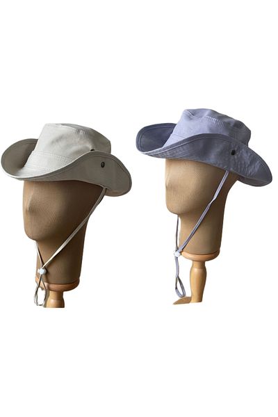 Rupen Kraft Summer Foldable 2-Piece Safari Fedora Cotton Cowboy Hat (2 Pieces)
