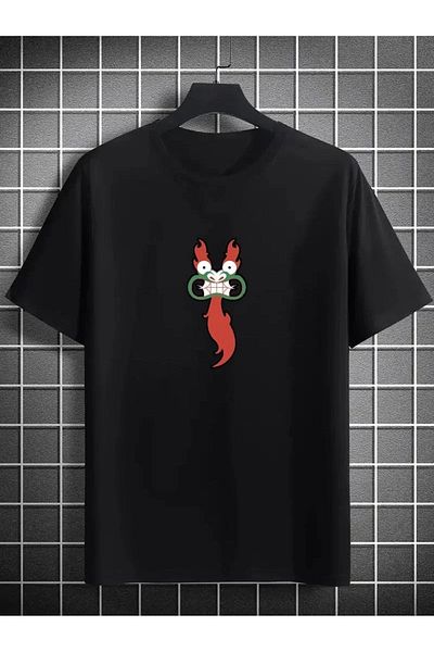 SuQ Unisex Crew Neck Printed Oversize T-Shirt - Black