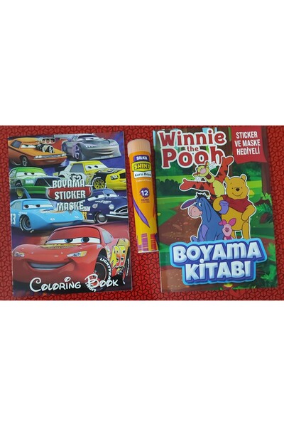 ada çanta kırtasiye 2 adet stickerli boyama kitabı ve 12 li tüp kuru boya kal...
