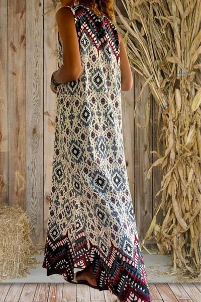 Pasaklı Giyim Women's New Season Gray Viscose Thick Strap Ethnic Patterned Loose Long Dress 3650250