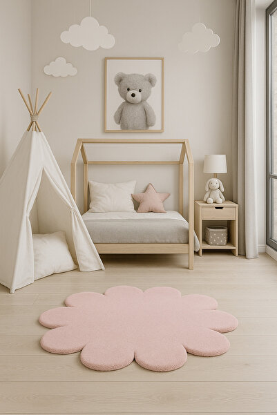 SOFT DECOR Kaymaz Taban Yuvarlak Papatya Şekilli Halı Modern Salon Koridor Mu...