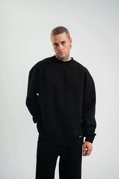 SuQ Long Sleeve Crew Neck Basic Sweatshirt - Black