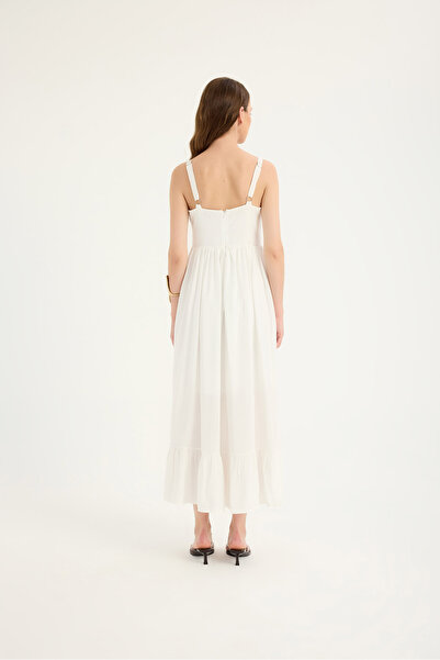 SEVİLEN Fırfır Detaylı Askılı Maxi Elbise