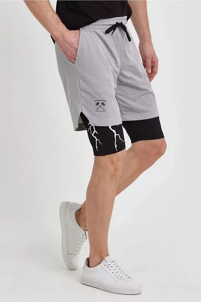 SuQ    Unisex Printed Sports Bottom Leggings Shorts with Inner Pocket - Gray