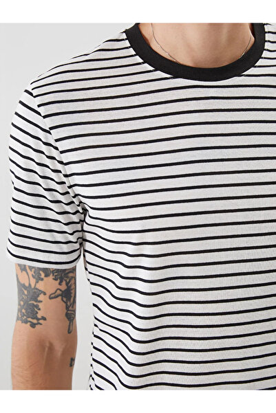 LC Waikiki Ανδρικό μπλουζάκι XSIDE Μαύρο Πλήρωμα Λαιμόκοψη Ριγέ Χτενισμένο Βαμβακερό