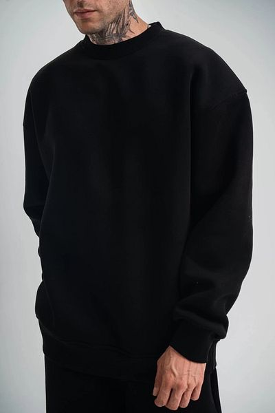 SuQ Long Sleeve Crew Neck Basic Sweatshirt - Black