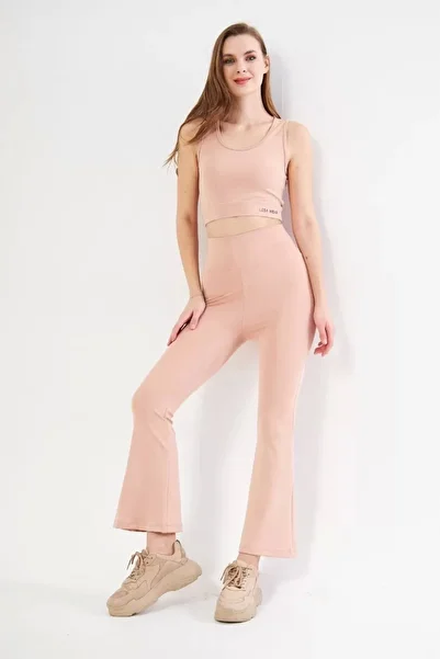 SuQ Diver High Waist Flared Leggings - Beige