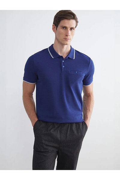 LC Waikiki Lcwaikiki Classic Navy Blue Polo Collar Short Sleeve Men's Textured T-Shirt