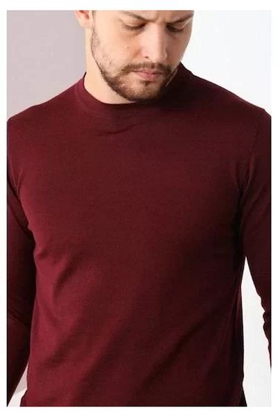 SuQ Unisex Long Sleeve Crew Neck Woven Knitwear - Claret Red
