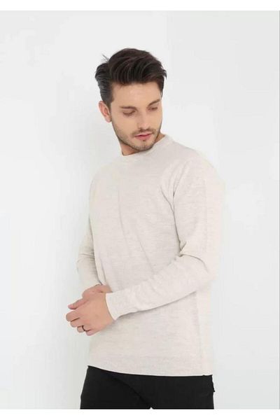 modamtn    Unisex Long Sleeve Crew Neck Woven Knitwear - Beige