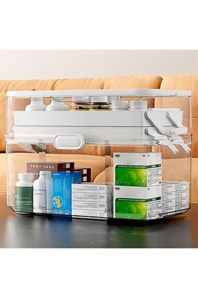 The Bros صندوق أدوية محمول بثلاث طبقات مع حافظة قابلة للإزالة، مقاوم للغبار، ...