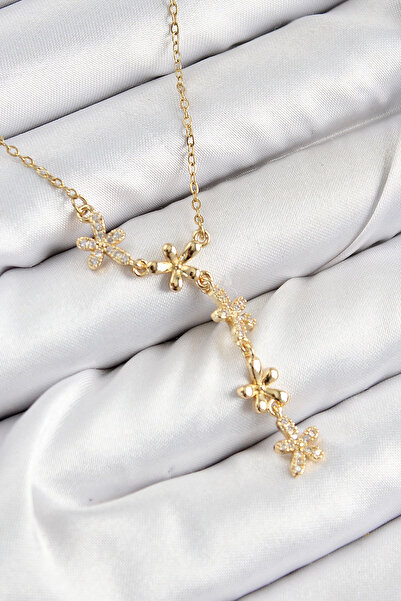 Epilons Bfs 316L Steel Zircon Stone Flower Model Gold Color Women's Necklace