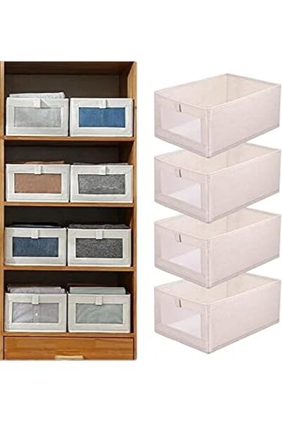 The Bros مجموعة من 6 منظمات رفوف قطنية قابلة للطي - صناديق نافذة مرئية لتخزين...