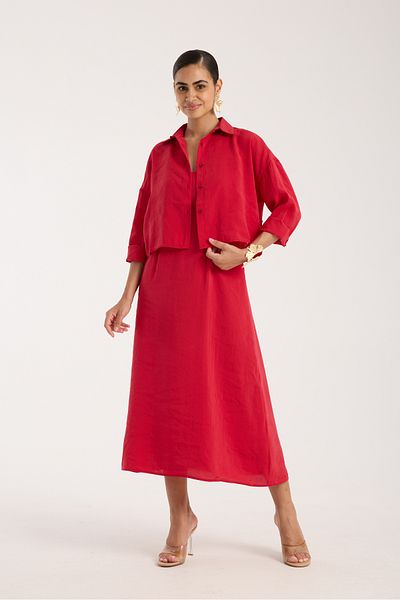 FEMMESTUDIO Women's Red Shirt Rope Strap Dress Set