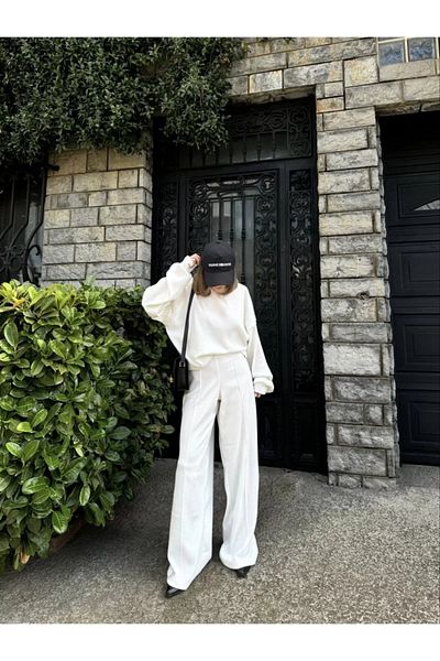 SuQ Crop, Trousers Corduroy Double Set -White