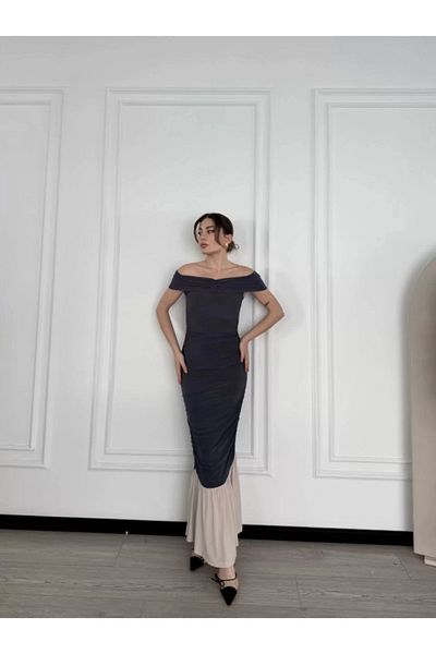 SuQ    Striped Shoulder Long Dress - Smoked