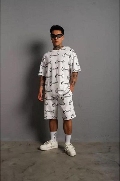 modamtn Men's Printed Double Shorts Set - White