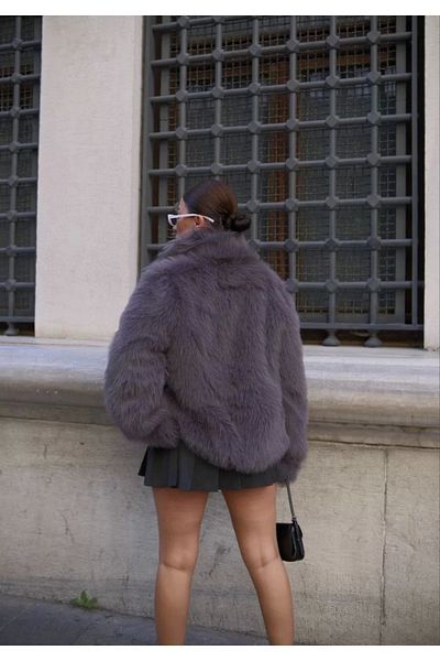 SuQ Shabby Beard Soft Textured Collar Pocket Faux Fur - Smoked