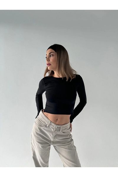 SuQ Low Back Long Sleeve Crop - Black