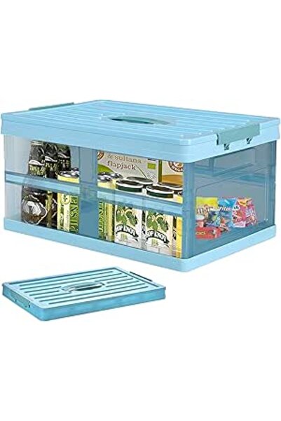 The Bros صندوق تخزين بلاستيكي شفاف قابل للطي مع غطاء، سلة مهملات قابلة للطي م...