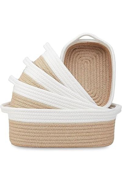 The Bros 5-Pack Woven Storage Baskets – Cotton Rope Organizers in 5 Sizes for Toys, Towels & Shelves (Brown)