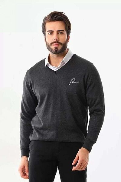 modamtn Printed V-Neck Long Sleeve Woven Knitwear - Smoked