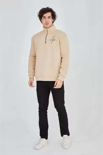 modamtn    Men's Half Zipper Printed Sweat - Beige