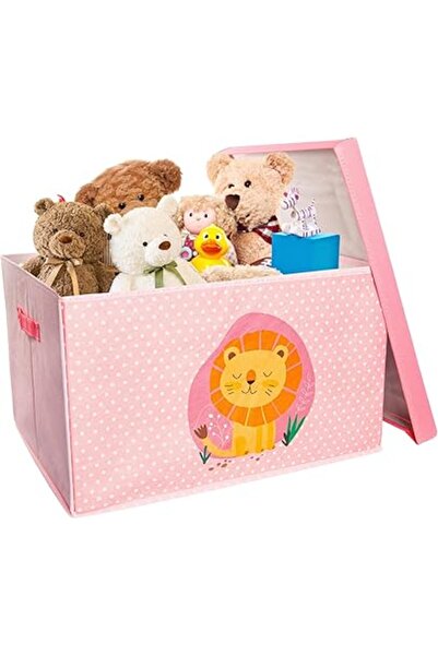 The Bros صندوق تخزين قابل للطي سعة 60 لترًا مع غطاء - منظم ألعاب وملابس كبير بتصميم كرتوني (وردي)