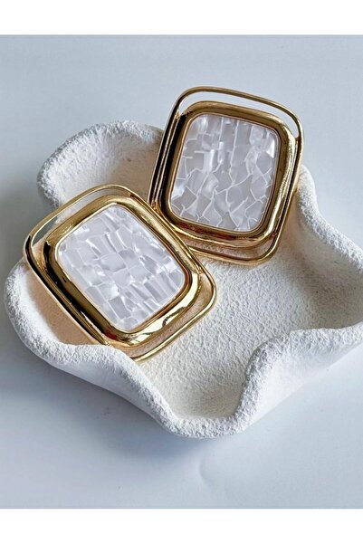 Ayşegülce Takılar beyaz mineli gold detay küpe