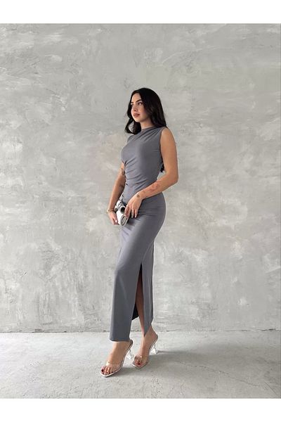 SuQ Sleeveless Slit Long Maxi Dress - Gray